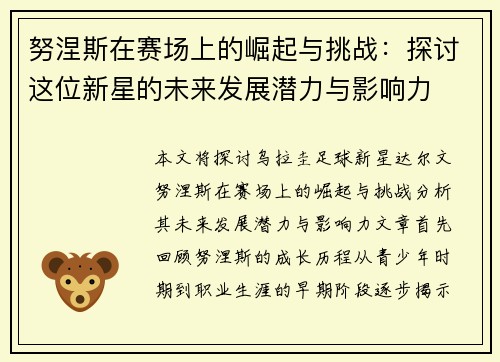 努涅斯在赛场上的崛起与挑战：探讨这位新星的未来发展潜力与影响力